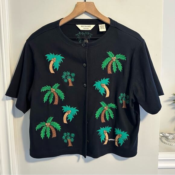 Vintage Bechamel Black Green Palm Tree Cropped Top Large - Picture 7 of 10